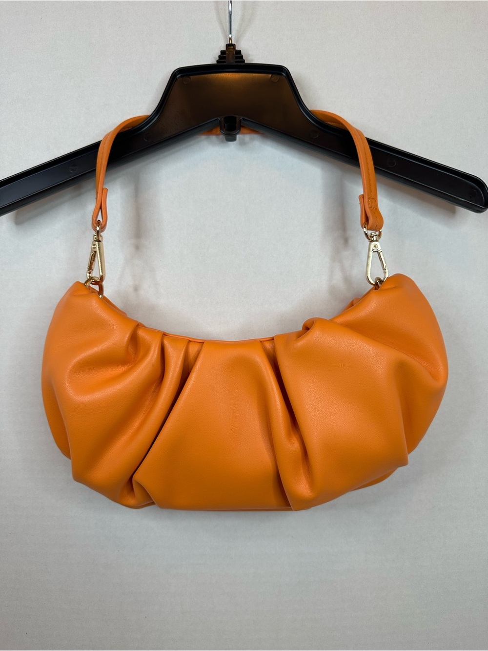 Ruched Orange Shoulder Bag with Gold Hardware - Women